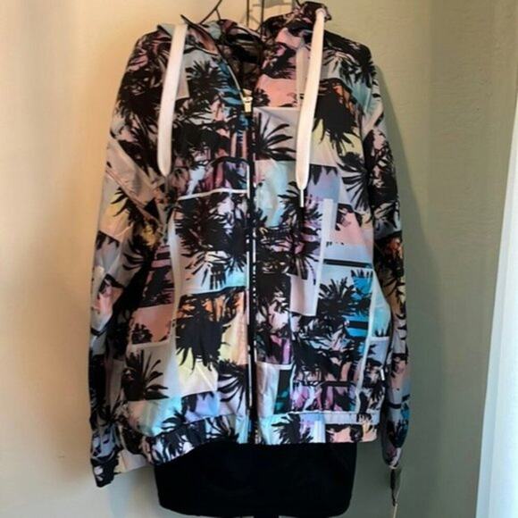 Calvin Klein Performance Palm Tree Sunset Print windbreaker multi colored L - Picture 1 of 8